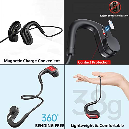 AQUYY Auriculares de Conducción ósea para Natación con 32GB de Memoria, IPX8 Impermeable Auriculares Bluetooth 5.0, Cascos MP3 Inalámbricos de Oreja Abierta para Bucear Correr Deportes Fitness Black