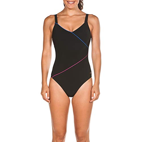 ARENA Bañador para Mujer Bodylift Tiffany C-Cup para Mujer, Mujer, Traje de baño de una Pieza, 000709, Negro Brillante Azul-Rosa Violeta, 32