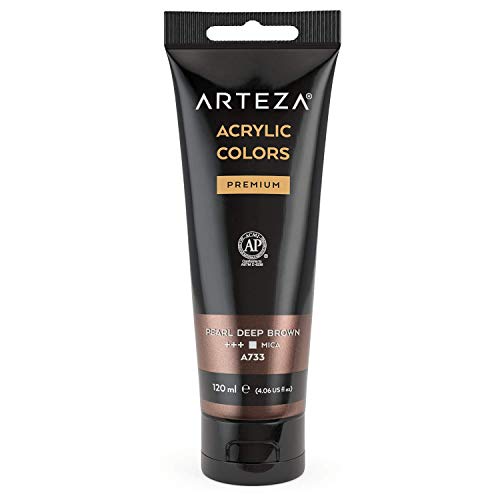 Arteza Pintura acrílica metalizada, Marrón Oscuro (Pearl Deep Brown A733), tubo de 120 ml, con alta pigmentación resistente a la decoloración, no tóxica, para artistas, pintores aficionados y niños