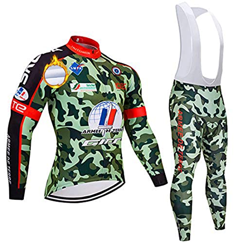 ASHBEIK Maillot Ciclismo Invierno Hombre, Maillot Ciclismo Térmico Manga Larga con 3 Bolsillos Traseros con 5D Pantalón de Ciclismo Acolchado Grueso, Adecuada para Maillot de Bicicleta Montaña