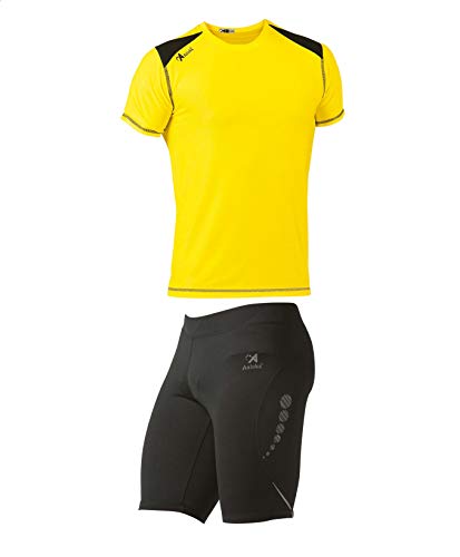 ASIOKA 115/17-182/17 Pack Malla Compresiva + Camiseta técnica combinada, Unisex Adulto, Negro/Amarillo/Marengo, M