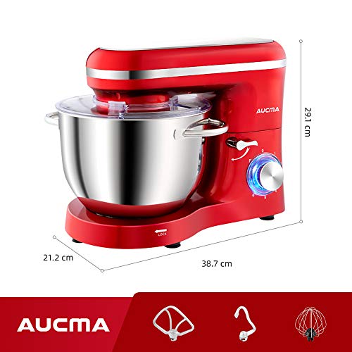 Aucma Batidora Amasadora, 1400W Batidora de Pie, con Bol de Acero Inoxidable de 6,2 L Amasadora de Pan, 6 Velocidades Eléctrica Amasadora para Repostería con Gancho para Masa, Batidor