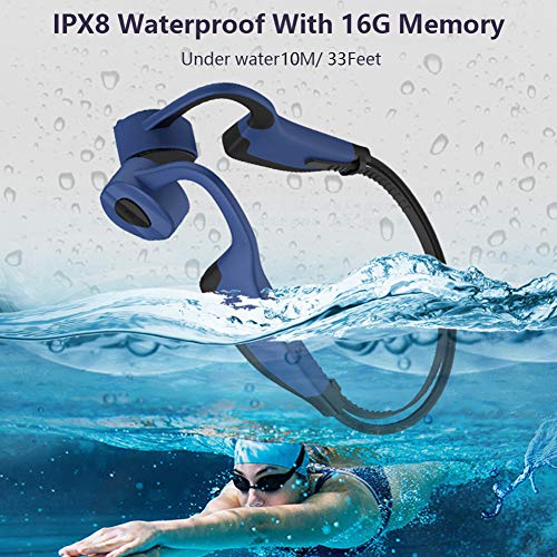 Auriculares Inalámbricos Bluetooth 5.0, IPX8 Impermeable Auriculares para Natación, Auricular Deportivos con Reproductor MP3 con Memoria de 16G, Auriculares De Conducción ósea para Correr Dark Gray