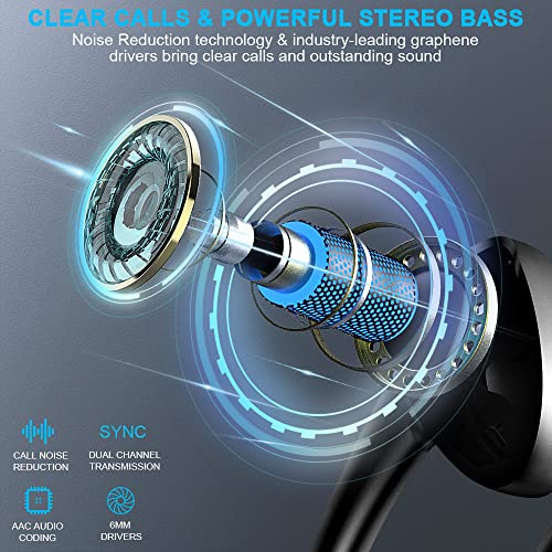 Auriculares Inalámbricos Deportivos, Auriculares Bluetooth 5.1 Deporte con Gancho, Auriculares in ear con Micr, Calidad de Sonido HD, Cascos Deportivos IP7 Impermeable, Reproducción de 35 Horas, Negro