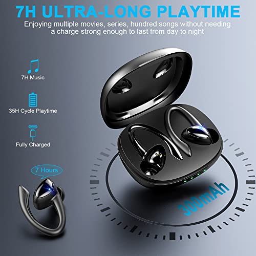 Auriculares Inalámbricos Deportivos, Auriculares Bluetooth 5.1 Deporte con Gancho, Auriculares in ear con Micr, Calidad de Sonido HD, Cascos Deportivos IP7 Impermeable, Reproducción de 35 Horas, Negro