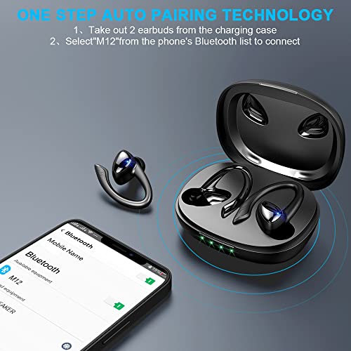 Auriculares Inalámbricos Deportivos, Auriculares Bluetooth 5.1 Deporte con Gancho, Auriculares in ear con Micr, Calidad de Sonido HD, Cascos Deportivos IP7 Impermeable, Reproducción de 35 Horas, Negro