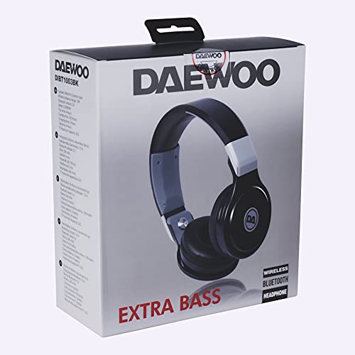 Auriculares plegables inalámbricos Daewoo DIBT1003, Bluetooth 5.0, batería recargable de iones de litio de 200 mAh, radio FM, manos libres, tarjeta SD, AUX de 3,5 mm, 50 Hz - 20 kHz, color negro