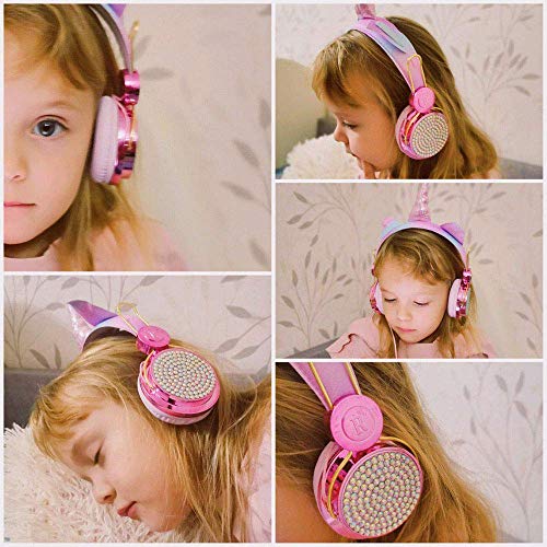 Auriculares Unicornio para Niños, Auriculares con Oreja para Niñas Auriculares Lindos con Cable 85dB Volumen Limitado, Navidad/Regalo de Cumpleaños para Niñas, Auriculares para Kindle/iPad (Wired)