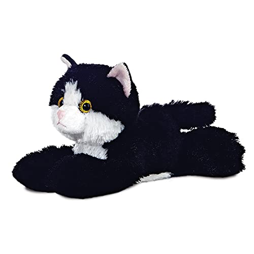 Aurora World-Aurora, 12743, Mini Flopsie Maynard The Cat, 20 cm, Peluche, Blanco y Negro, Color Black/White