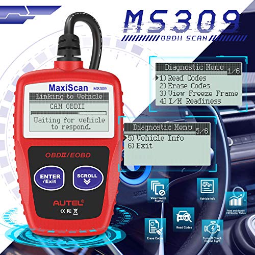 Autel MS309 Universal OBD2 Diagnósticos Coche Lector de Códigos, Herramienta de Escáner de Vehículos, Lector de Código de Error del Motor(Versión Inglesa)