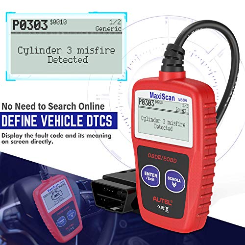 Autel MS309 Universal OBD2 Diagnósticos Coche Lector de Códigos, Herramienta de Escáner de Vehículos, Lector de Código de Error del Motor(Versión Inglesa)