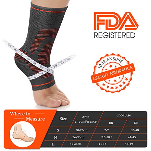 Awenia Tobilleras Deportivas de Compresión Tobillera Estabilizadora para Esguince de Tobillo Fascitis Plantar, Soporte de Tobillos Tobillera Proteccion para Hombre y Mujer,Naranja-S