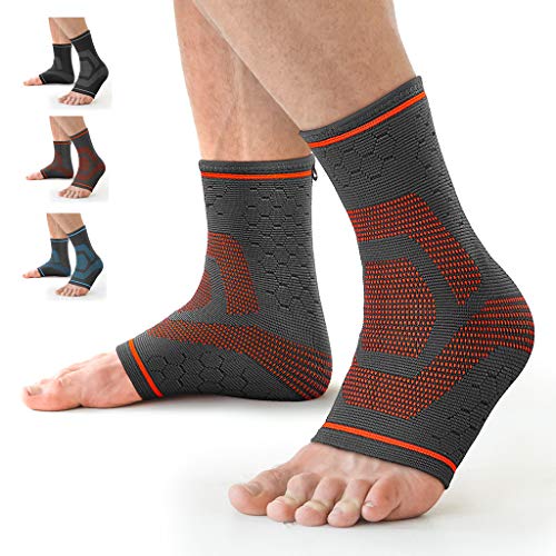 Awenia Tobilleras Deportivas de Compresión Tobillera Estabilizadora para Esguince de Tobillo Fascitis Plantar, Soporte de Tobillos Tobillera Proteccion para Hombre y Mujer,Naranja-S