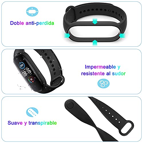 AYOU Correa para Xiaomi Mi Band 5 Correa, Pulseras de Repuesto de Silicona Compatible con Xiaomi Mi Band 6 / Xiaomi Mi Band 5 / Amazfit Band 5 (Negro/Rojo/Azul)