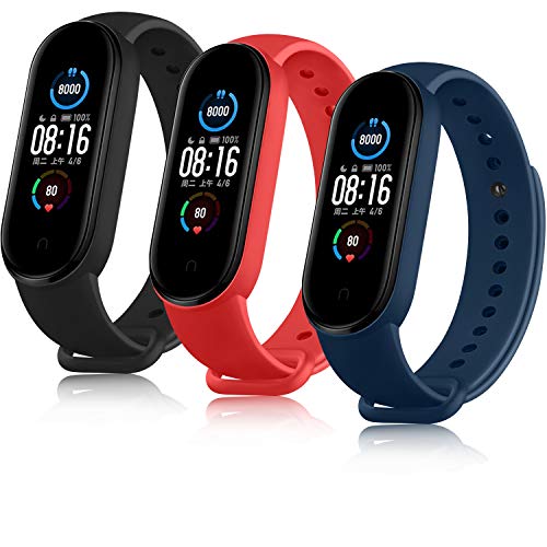 AYOU Correa para Xiaomi Mi Band 5 Correa, Pulseras de Repuesto de Silicona Compatible con Xiaomi Mi Band 6 / Xiaomi Mi Band 5 / Amazfit Band 5 (Negro/Rojo/Azul)