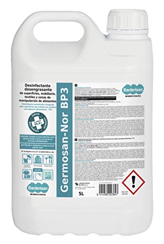 Bacterisan Germosan No Bp3 5L | Desinfectante Multiusos Triple Acción| Elimina el 99.95 de Virus, Gérmenes y Bacterias de Todo Tipo de Objetos Superficies y Textiles Profesional 5000 ml