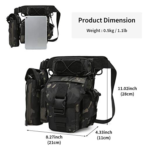 BAIGIO Bolsa de Pierna Tactica Hombre Riñoneras de Marcha Unisex, Bolsa de Cintura Multifuncional para la Pierna Militar para Pesca para Motociclismo Senderismo Camping Caza (Camo Negro)