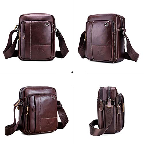 BAIGIO Bolso Bandolera Hombre de Cuero Bolso de Hombro Piel Pequeño Vintage Crossbody Bag Casual (Marrón brillante)