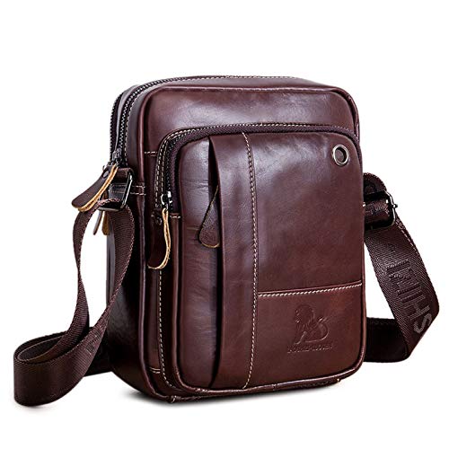 BAIGIO Bolso Bandolera Hombre de Cuero Bolso de Hombro Piel Pequeño Vintage Crossbody Bag Casual (Marrón brillante)