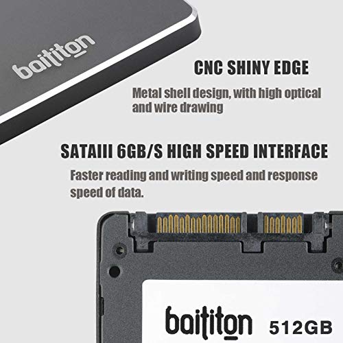 BAITITON 2.5 Pulgadas SATA III Disco Duro sólido Interno de Estado sólido 512GB SSD de Lectura 550 MB/s de Escritura 530 MB/s 512GB SSD