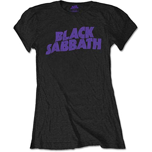 Band Monkey Black Sabbath - Camiseta de manga corta para mujer, diseño con logo ondulado, color negro Negro Negro ( L