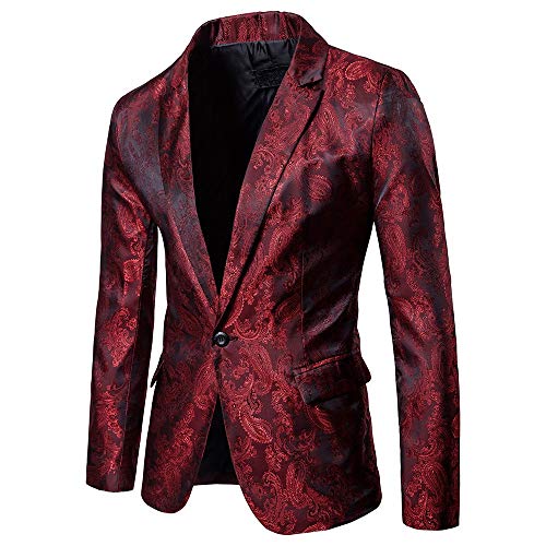 Baohooya Traje para hombre Slim Fit 2 Piezas - Casual Traje de Hombre Traje Al Estilo Occidental Chaquetas Pantalón Esmoquin Abrigo Vestido de Fiesta de Boda(Vino Rojo,M)