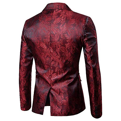 Baohooya Traje para hombre Slim Fit 2 Piezas - Casual Traje de Hombre Traje Al Estilo Occidental Chaquetas Pantalón Esmoquin Abrigo Vestido de Fiesta de Boda(Vino Rojo,M)
