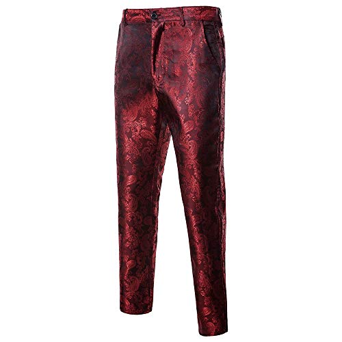 Baohooya Traje para hombre Slim Fit 2 Piezas - Casual Traje de Hombre Traje Al Estilo Occidental Chaquetas Pantalón Esmoquin Abrigo Vestido de Fiesta de Boda(Vino Rojo,M)