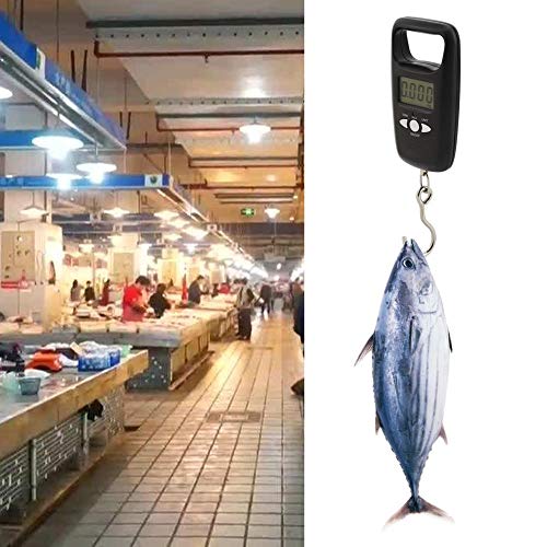 Báscula Digital para Equipaje 50 kg con gancho, Báscula Pesca Digital Balanza colgante, pesca accesorios escala mínima LCD para equipaje 11.5 * 6 cm