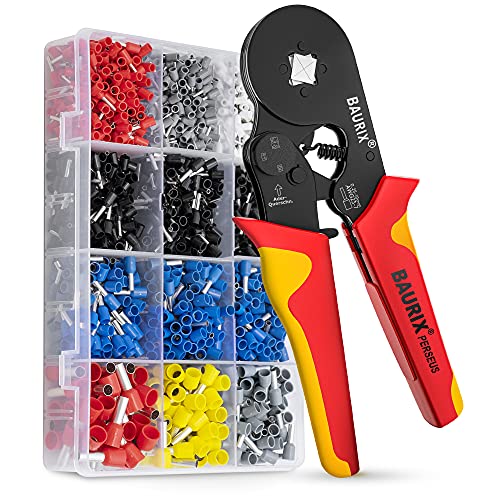 BAURIX® Crimpadora con juego de 2000 terminales I [0,25 – 10 mm²] Alicates de engaste, alicates de engaste, alicates de crimpado, alicates de prensa, botón giratorio