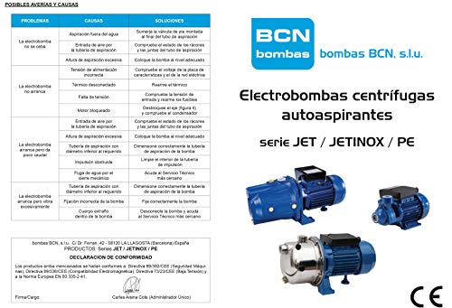 BCN bombas - Bomba de agua autoaspirante jet-100 M (Monofásica)