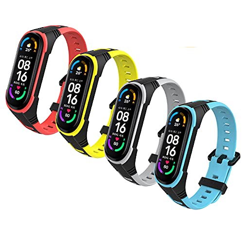 BDIG 4 Piezas Pulsera Mi Band 6 Correas Compatible para Xiaomi Mi Band 5 & Amazfit Band 5, Colorido Suave Silicona Reloj Recambio Brazalete Impermeable Correa para Mi Band 5/MiBand 6/Amazfit Band 5