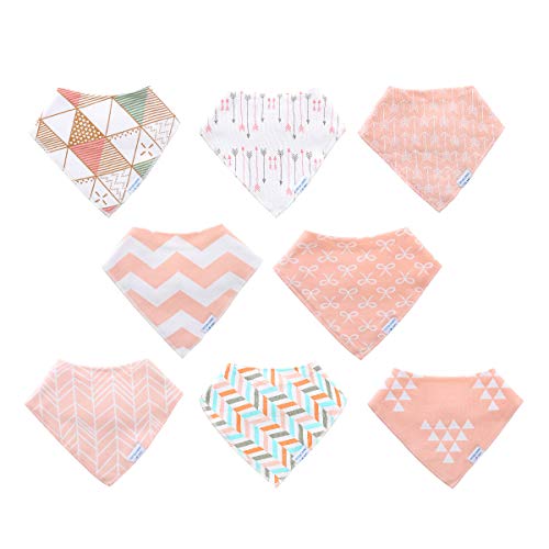 Bebé Bandana baberos para chica niñas 8 pack set, 100% algodón orgánico, suave y absorbente, hipoalergenico y lactancia Baberos bebe denticion baberos set de regalo para recién nacidos