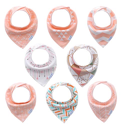 Bebé Bandana baberos para chica niñas 8 pack set, 100% algodón orgánico, suave y absorbente, hipoalergenico y lactancia Baberos bebe denticion baberos set de regalo para recién nacidos