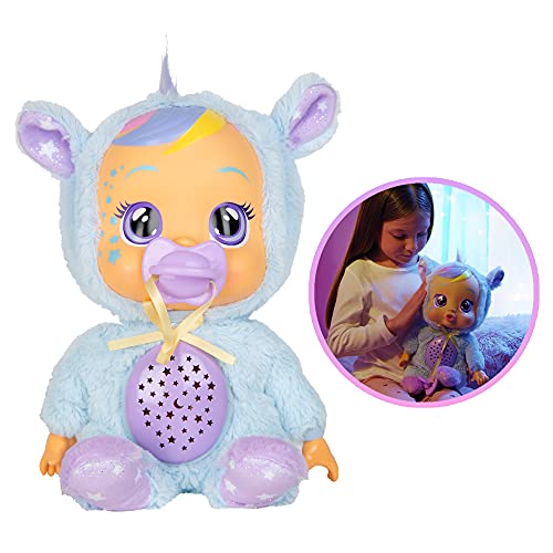 BEBÉS LLORONES Goodnight Starry Sky Jenna | Muñeca suave quitamiedos para Dormir que llora lágrimas LED y Proyecta cielo de estrellas con Música relajante | Juguete y Regalo ideal para niños +18 Meses