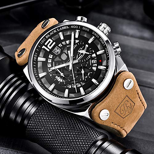 BENYAR - Reloj de Pulsera para Hombre, Correa de Cuero Genuino, Movimiento de Cuarzo,Impermeable, Analógico, Cronógrafo