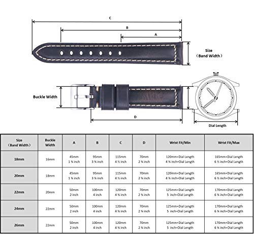 Berfine Correa de reloj de piel retro de liberación rápida, correa de cuero curtida con aceite vintage, elección de ancho: 18 mm, 20 mm, 22 mm, 24 mm o 26 mm, Negro marrón., 20mm, retro.
