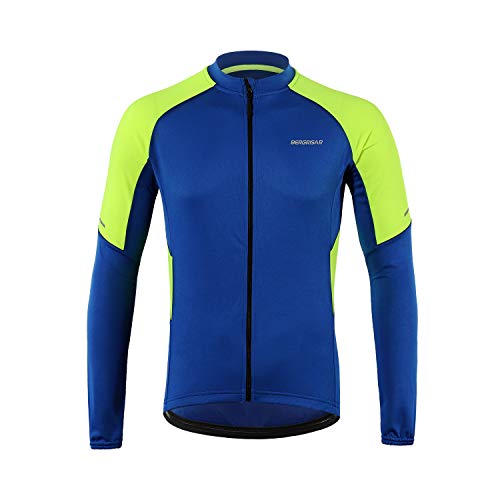 BERGRISAR BG012 - Jerseys básico de ciclismo de manga larga con cremallera y bolsillos - Azul - Medium