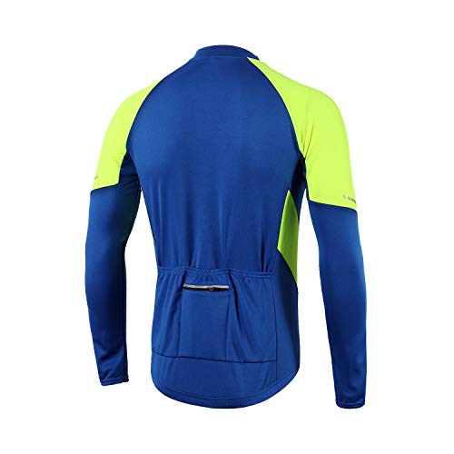 BERGRISAR BG012 - Jerseys básico de ciclismo de manga larga con cremallera y bolsillos - Azul - Medium