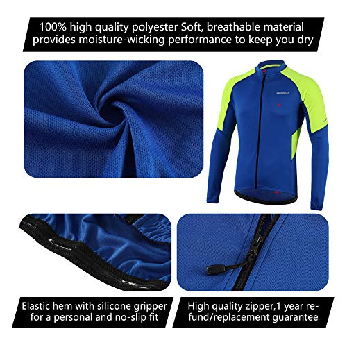 BERGRISAR BG012 - Jerseys básico de ciclismo de manga larga con cremallera y bolsillos - Azul - Medium