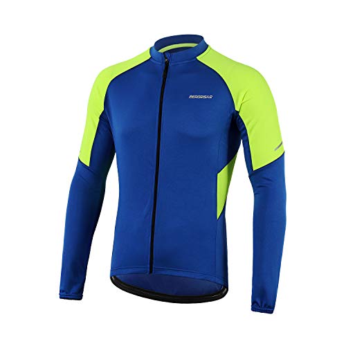 BERGRISAR BG012 - Jerseys básico de ciclismo de manga larga con cremallera y bolsillos - Azul - Medium