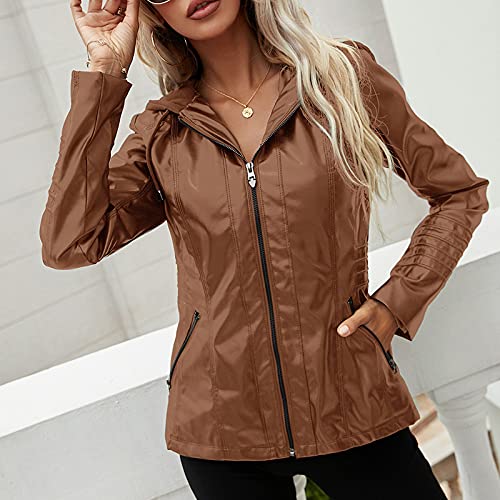 Berimaterry Mujer Cazadoras Polipiel Chaqueta Mujer Cuero Invierno Jackets Cremallera Chaquetas Deportiva chaqueta Moto Cuero Cazadoras Piel Imitacion Biker Abrigos con Capucha primavera