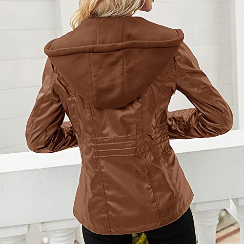 Berimaterry Mujer Cazadoras Polipiel Chaqueta Mujer Cuero Invierno Jackets Cremallera Chaquetas Deportiva chaqueta Moto Cuero Cazadoras Piel Imitacion Biker Abrigos con Capucha primavera