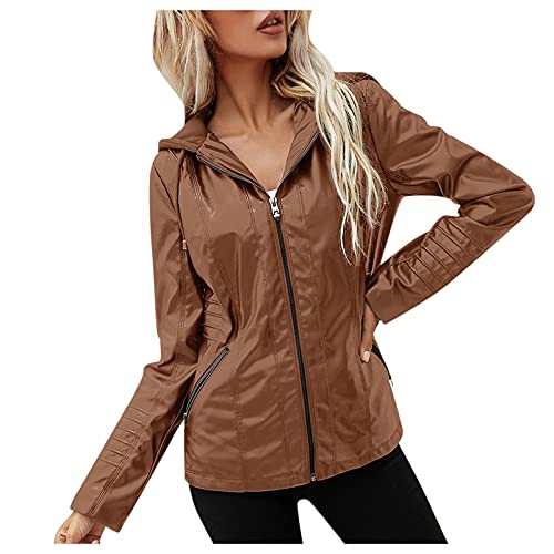 Berimaterry Mujer Cazadoras Polipiel Chaqueta Mujer Cuero Invierno Jackets Cremallera Chaquetas Deportiva chaqueta Moto Cuero Cazadoras Piel Imitacion Biker Abrigos con Capucha primavera