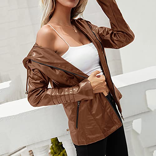 Berimaterry Mujer Cazadoras Polipiel Chaqueta Mujer Cuero Invierno Jackets Cremallera Chaquetas Deportiva chaqueta Moto Cuero Cazadoras Piel Imitacion Biker Abrigos con Capucha primavera