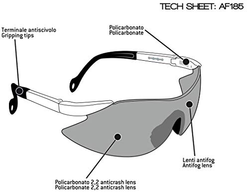 Bertoni iWear SA AF185 - Gafas de tiro, protección para campo de tiro, con lentes resistentes a los impactos y patillas ajustables nero perla - lente fumo specchio Talla:MEDIUM-LARGE