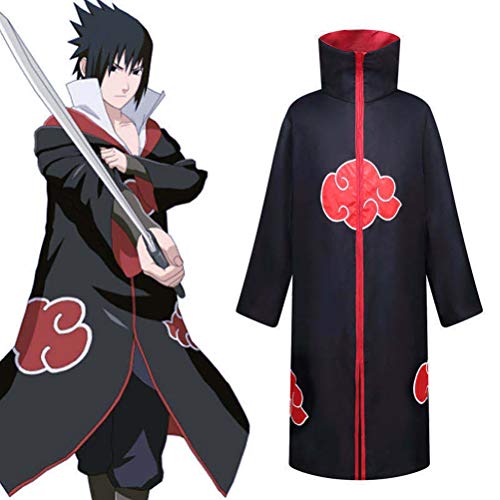 BESTCZ Capa De Akatsuki Itachi, 8 Piezas de Naruto Akatsuki Cloak Anime Cosplay Anime Naruto Akatsuki Traje Largo Capa de Anime Japonés Disfraz de Cosplay Diadema Accesorios Completos