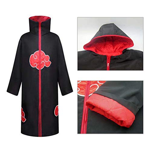 BESTCZ Capa De Akatsuki Itachi, 8 Piezas de Naruto Akatsuki Cloak Anime Cosplay Anime Naruto Akatsuki Traje Largo Capa de Anime Japonés Disfraz de Cosplay Diadema Accesorios Completos