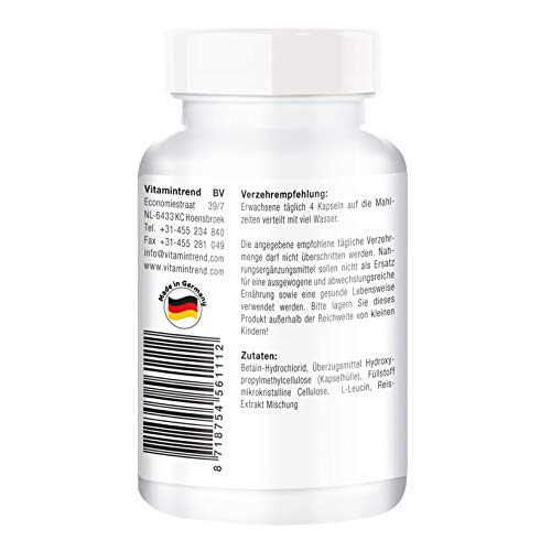 Betaina HCl 2600mg - 180 cápsulas - vegano - dosis alta