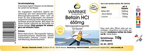 Betaína HCL 650mg – Clorhidrato de Betaína – 120 cápsulas